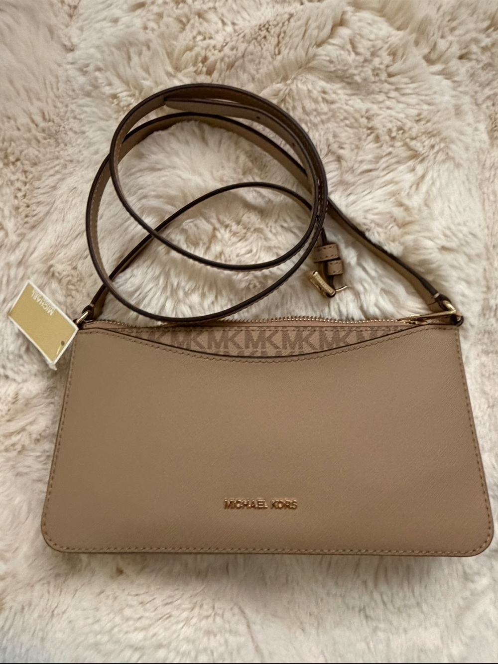 Michael Kors Taupe Saffiano Leather Shoulder Bag with Gold Hardware - Picture 11 of 11
